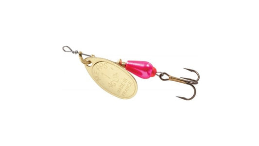 MEPPS AGLIA BRITE PLAIN TREBLE SPINNERS PINK BODY/GOLD BLADE. AB1-PKG